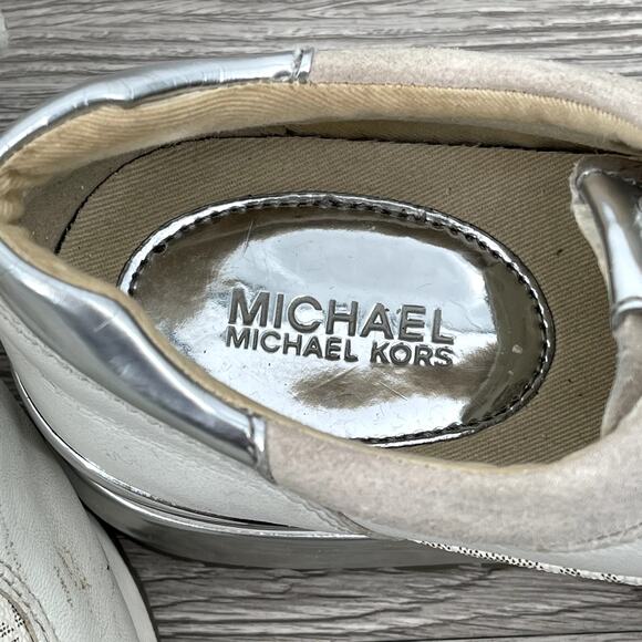 MICHAEL KORS Womens Allie Monogram Lace Up Logo Fashion Sneakers Vanilla - Sz 7 - Picture 2 of 12